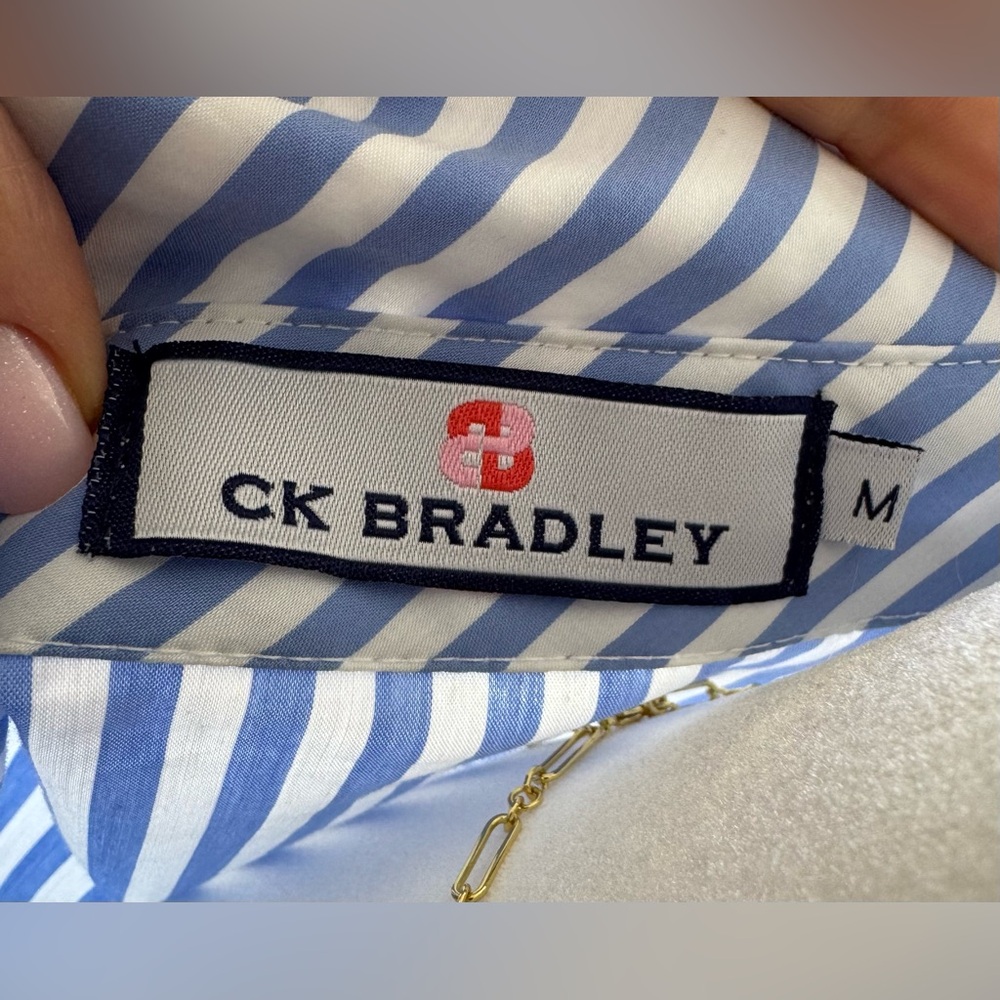 CK Bradley Blue Striped Midi Shirt Dress - Classic Button-Front - Picture 6 of 9